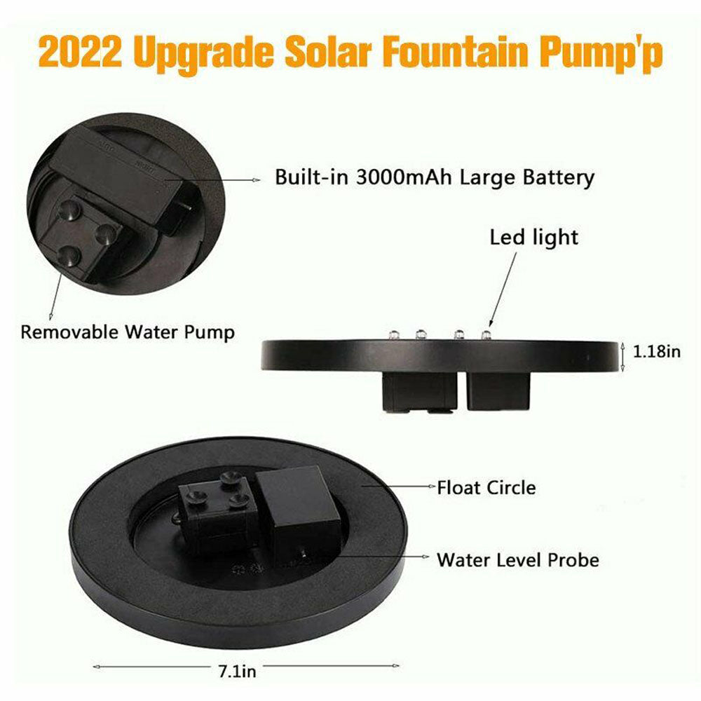 GRNSHTS 5V 3W Solar Fountain Pump for Bird Bath Water Pump with 8 LED Lights 6 Nozzles for Garden Pond Pool Backyard Decoration