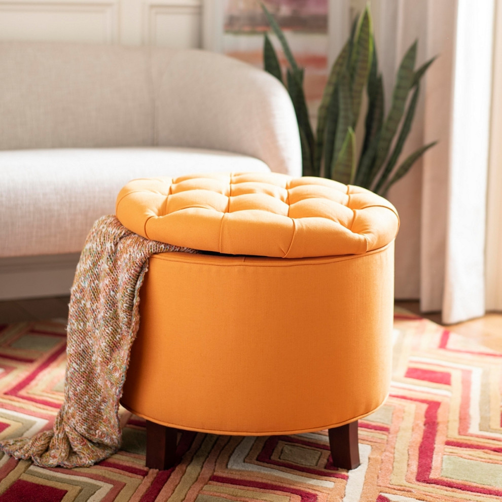 Emma Tufted Storage Ottoman  Tangerine/Cherry Mahogany   Contemporary   Footstools And Ottomans   by Rustic Home Furniture Deco  Houzz