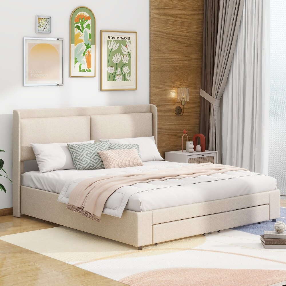 Queen Size Lift Storage Bed Platform Bed with 2 Drawers  Queen Size Bed Frame with Hydraulic Storage System