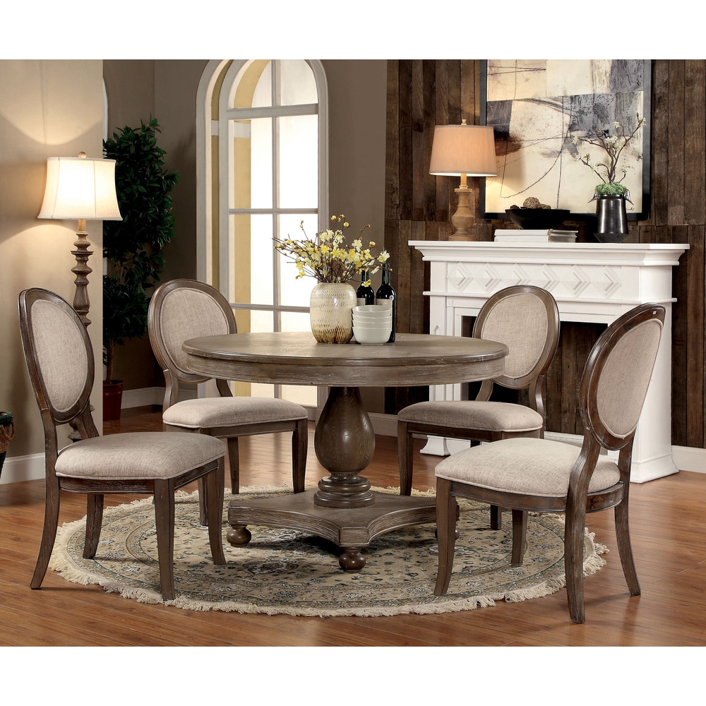 Kavy Rustic Oak Solid Wood 5 Piece Round Dining Set by Furniture of America