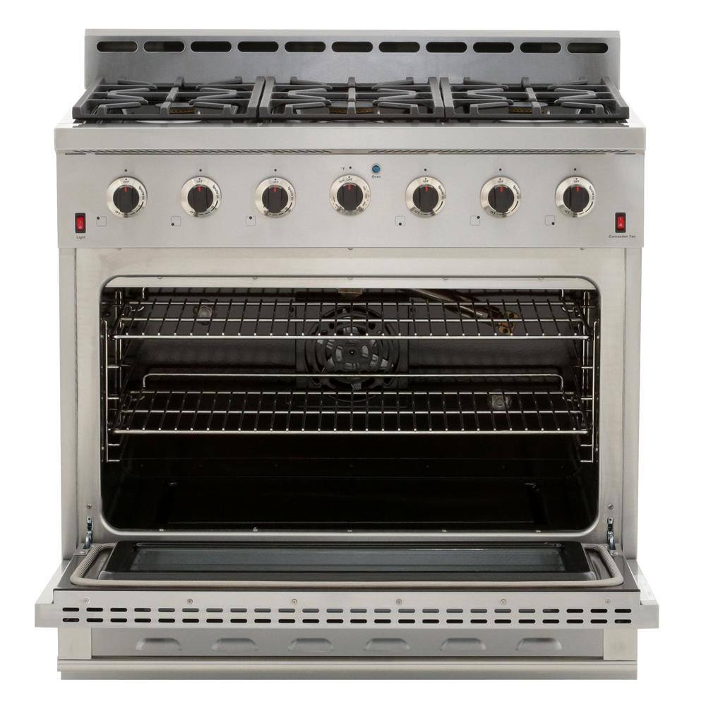 NXR Entree Bundle 36 in. 5.5 cu. ft. Pro-Style Gas Range with Convection Oven and Range Hood in Stainless Steel and Black NK3611EHBD