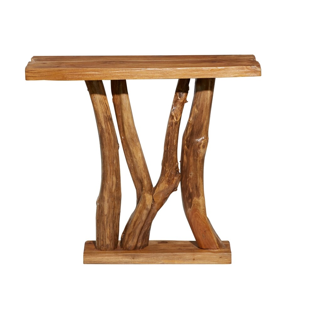 Brown Teak Wood Small Live Edge Tree Trunk Console Table