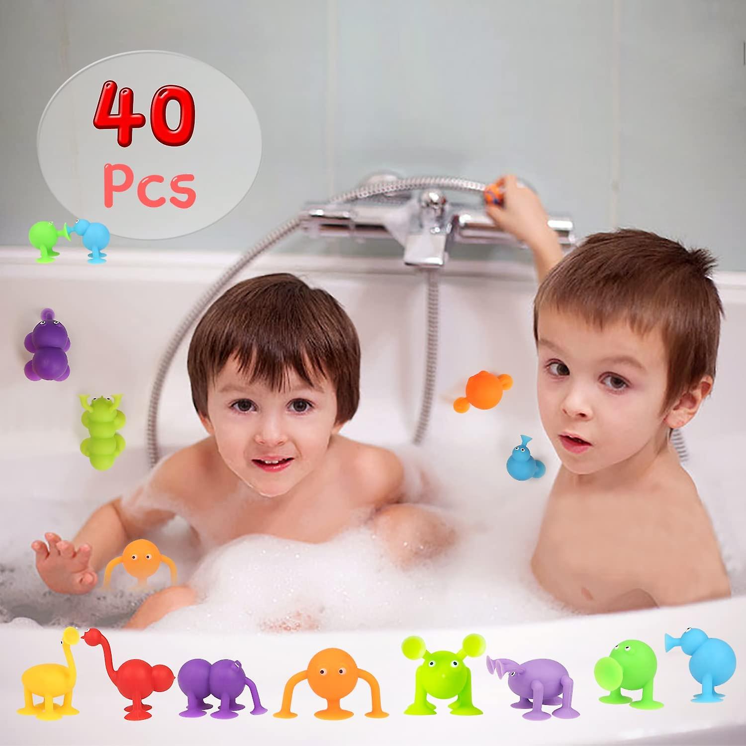 Suction Toys， 40 Pcs Kids Bath Toys Sensory Toys For 3 4 5 6 7 Year Old Boys Girls， Fidget Toys Stress Release Toys Sucker Toys Silicone Building Bloc