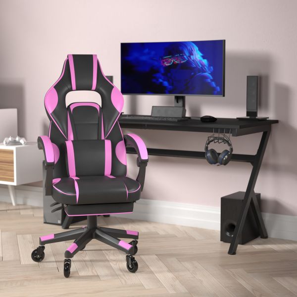 X40 Gaming Chair Racing Computer Chair with Fully Reclining Back/Arms and Transparent Roller Wheels， Slide-Out Footrest， - Black/Purple