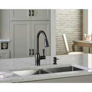 MOEN Noell Single-Handle Pull-Down Sprayer Kitchen Faucet with Reflex Soap Dispenser and Power Clean in Mediterranean Bronze 87791BRB