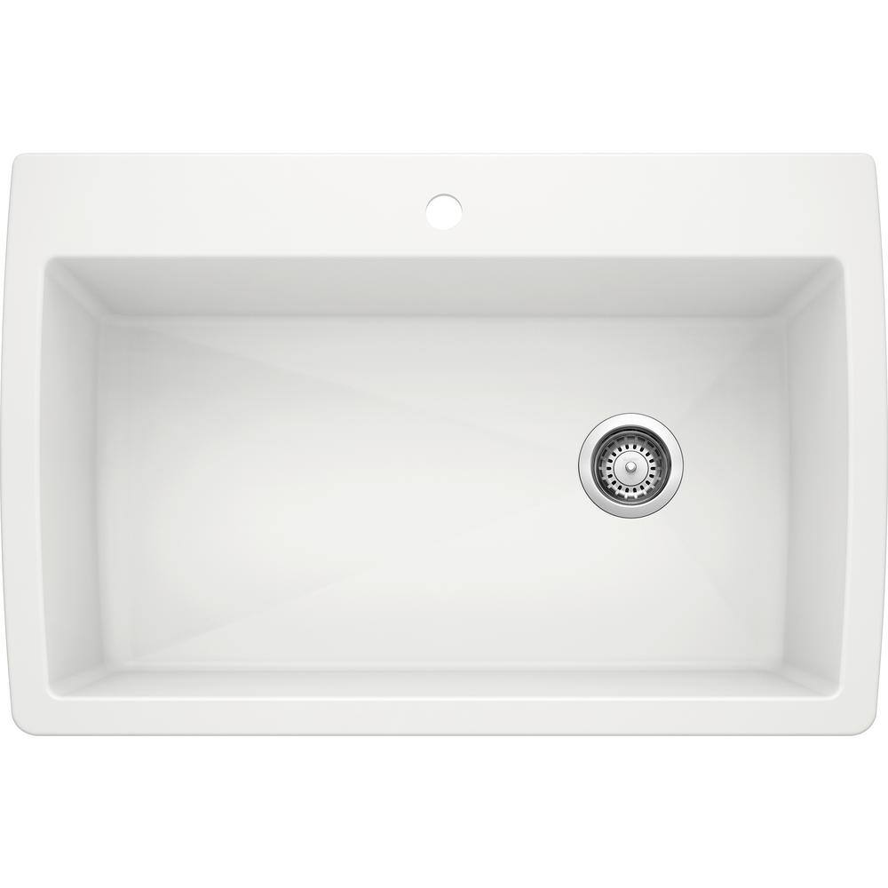 Blanco Diamond Granite 33.5 in. 6-Hole Single Bowl Dual Mount Kitchen Sink in White 440195-6