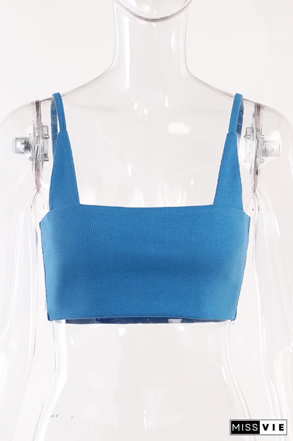 Plain Square Neck Knit Cami Crop Top