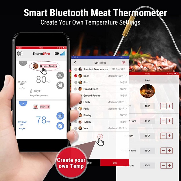 Thermopro Tp902w 350ft Wireless Meat Thermometer Digital With Dual Probe Smart Bluetooth Meat Thermometer For Cooking Grilling And Smoking In