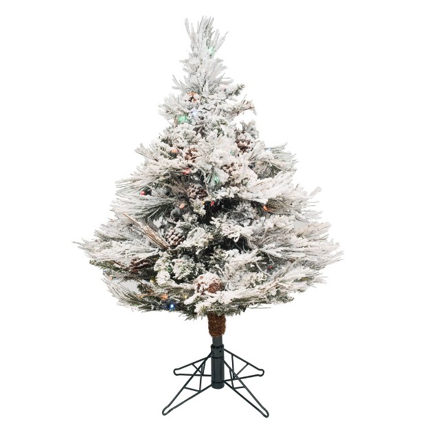 3.5ft Pre-lit Flocked Alberta With Cone Artificial Tree 150 Led Multicolor - Vickerman