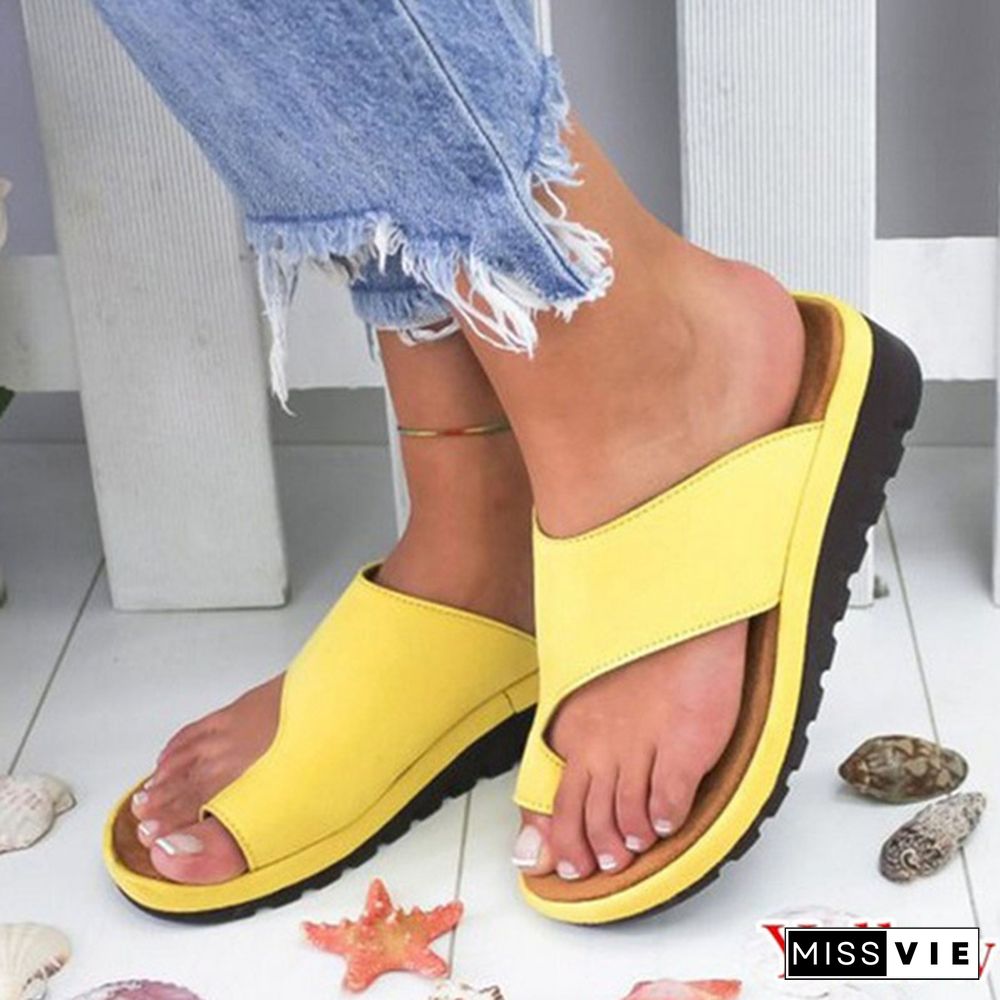 Women's Summer Fashion Beach Slippers Leather Wedges Open Toe Shoes Ladies Platform Slippers