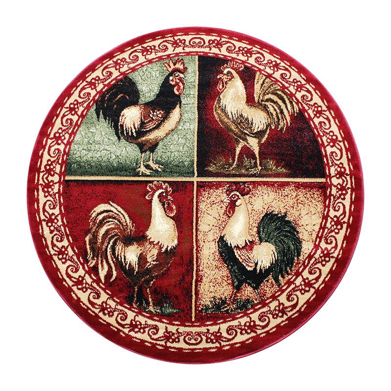 Masada Rugs Masada Rugs 5'x5' Round Rooster Design Area Rug - Design L379