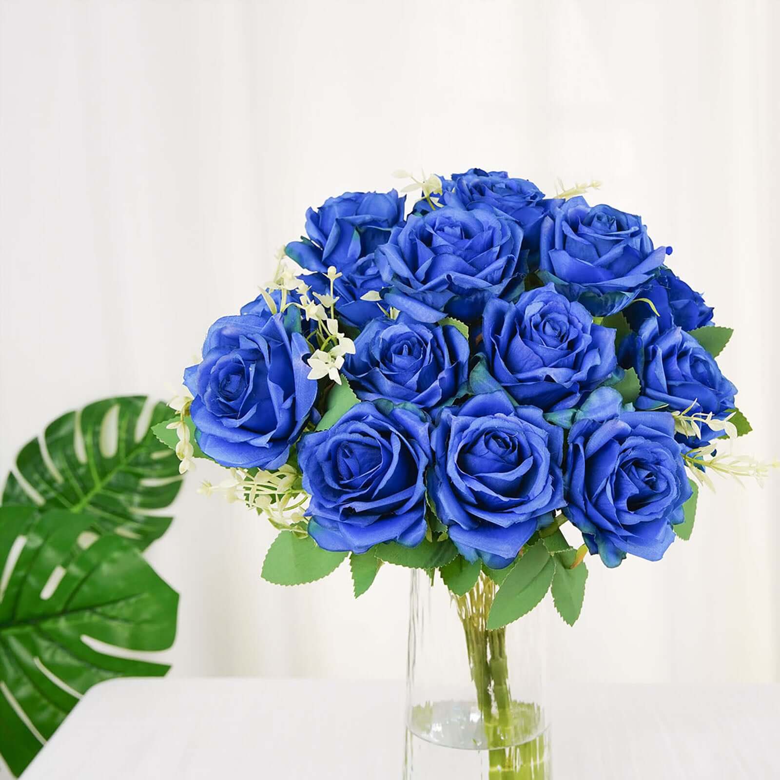 2 Bushes Royal Blue Artificial Silk Rose Flower Arrangements, Real Touch Long Stem Flower Bouquet 18