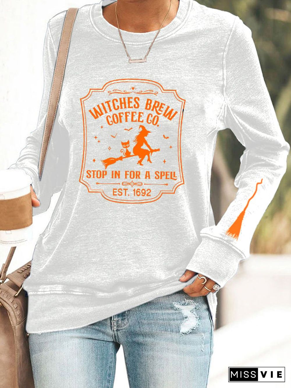 Women's Halloween Funny Coffee Co Witches Brew Printed Sweatshirt