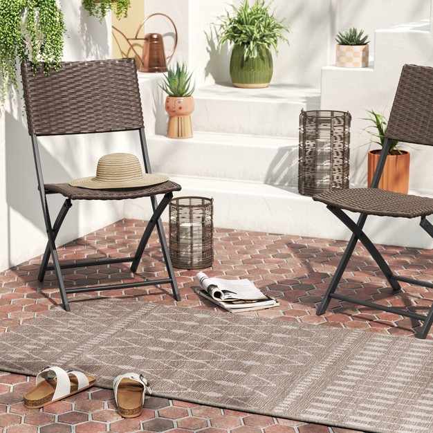 Neutral Moroccan Rectangular Woven Indoor Outdoor Rug