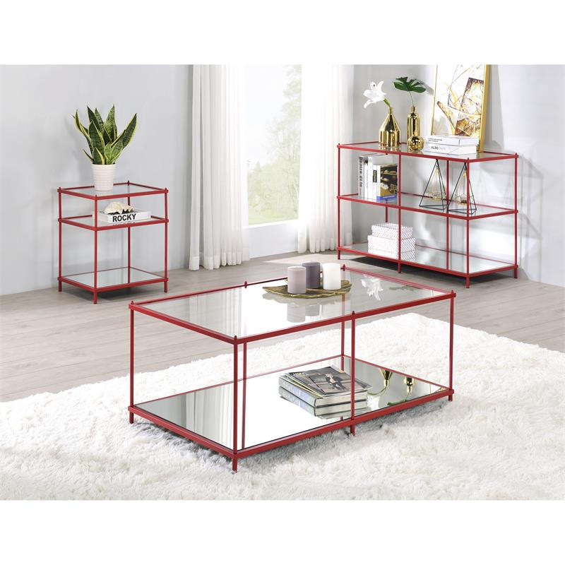 Furniture of America Mendry Glass Top 2 Shelf Side Table in Blue   Contemporary   Side Tables And End Tables   by Homesquare  Houzz