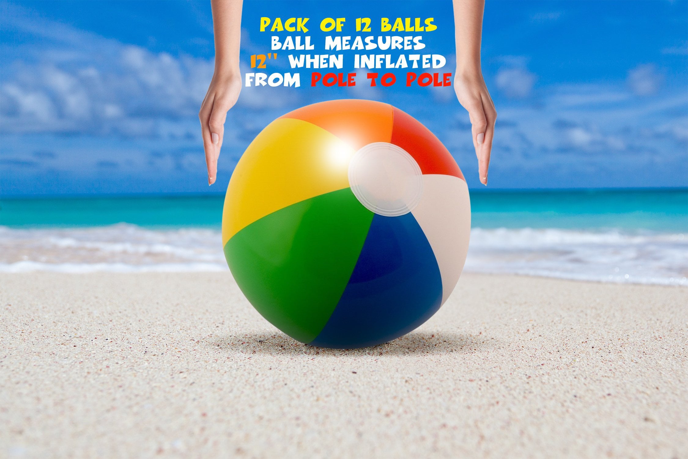 Neliblu 12 Bulk Pack of 12 Classic Inflatable Rainbow Beach Balls - Pool Toys Party