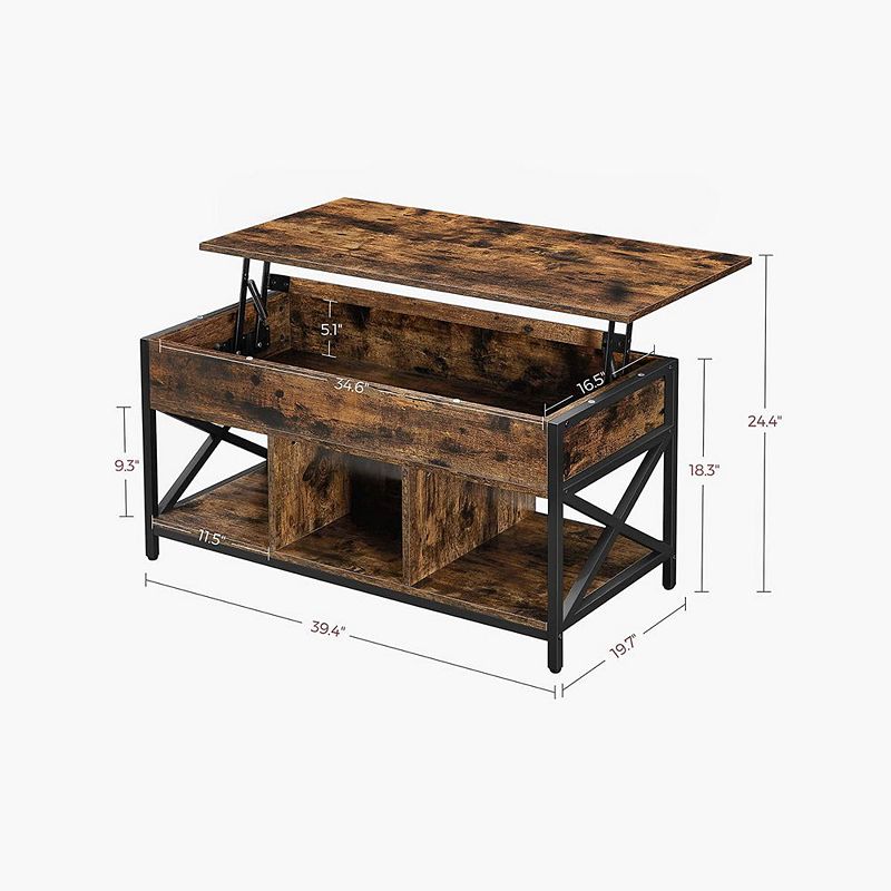 Industrial Lift Top Coffee Table With Hidden Compartments For Living Room