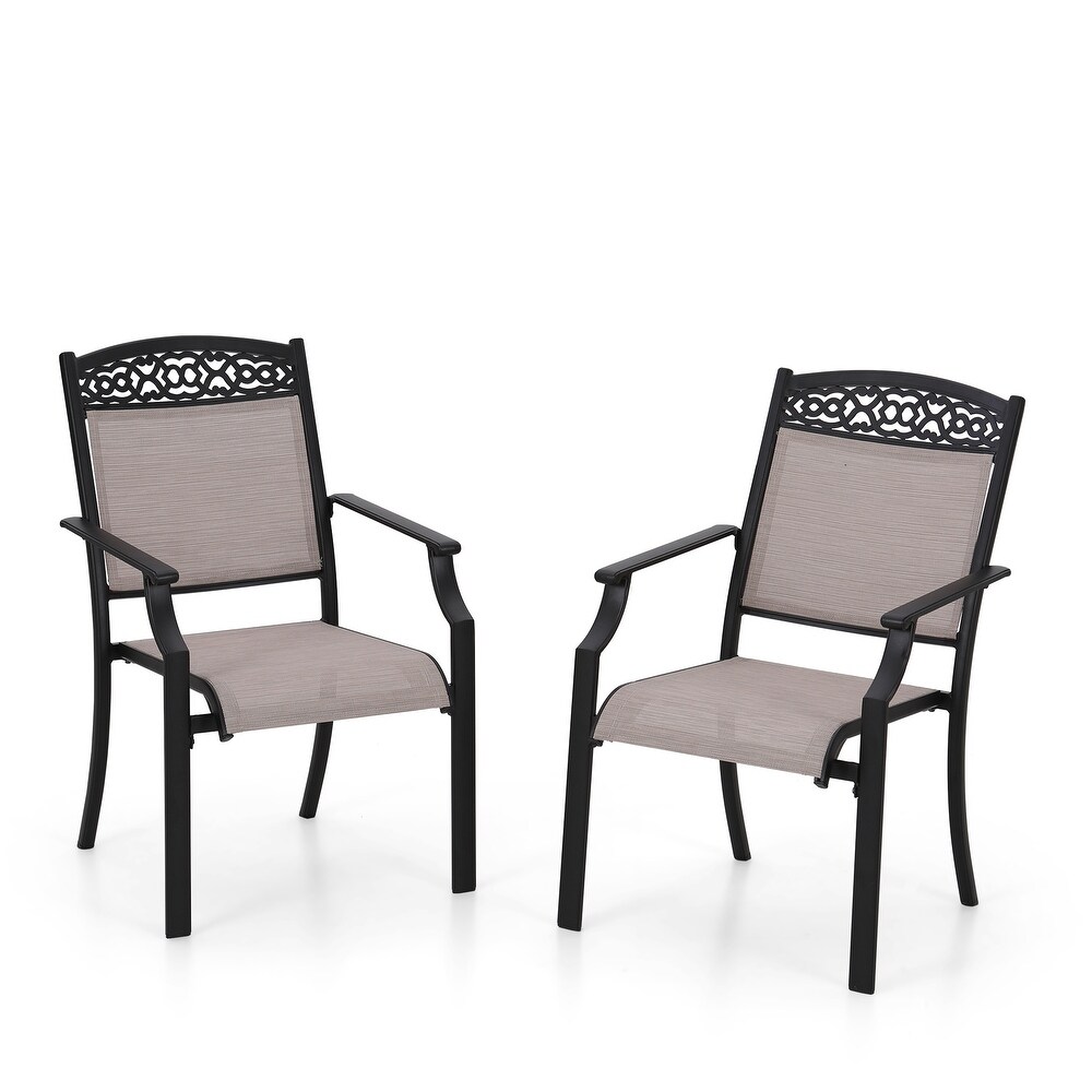 5 Piece Patio Dining Sets  4 Swivel chair with Alu Frame and Breathable Textilene Sling Fabric and 1 Round Metal Table