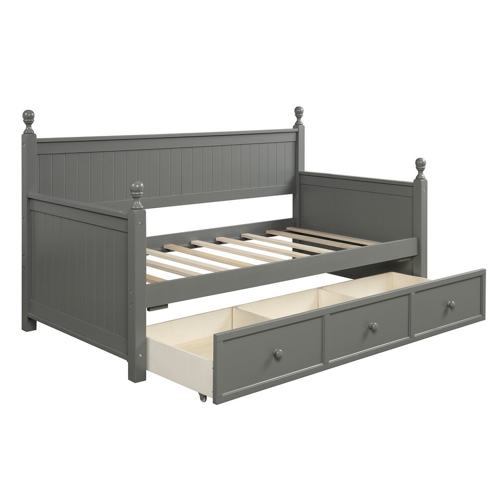 Twin Size Wood Daybed with 3 Drawers  No Box Spring Needed  Grey