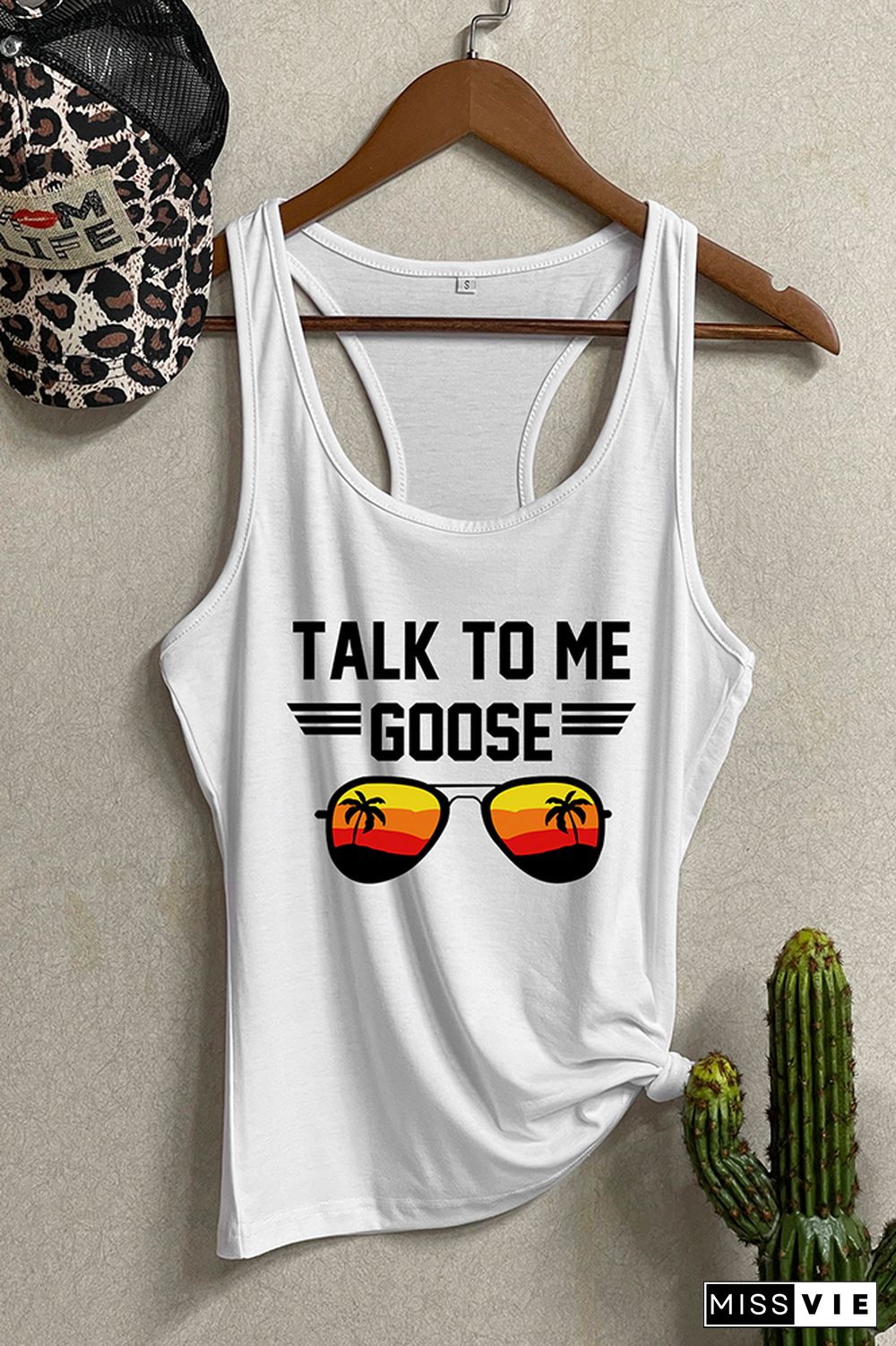 Talk To Me Goose Printed Sleeveless Tank Top Wholesale