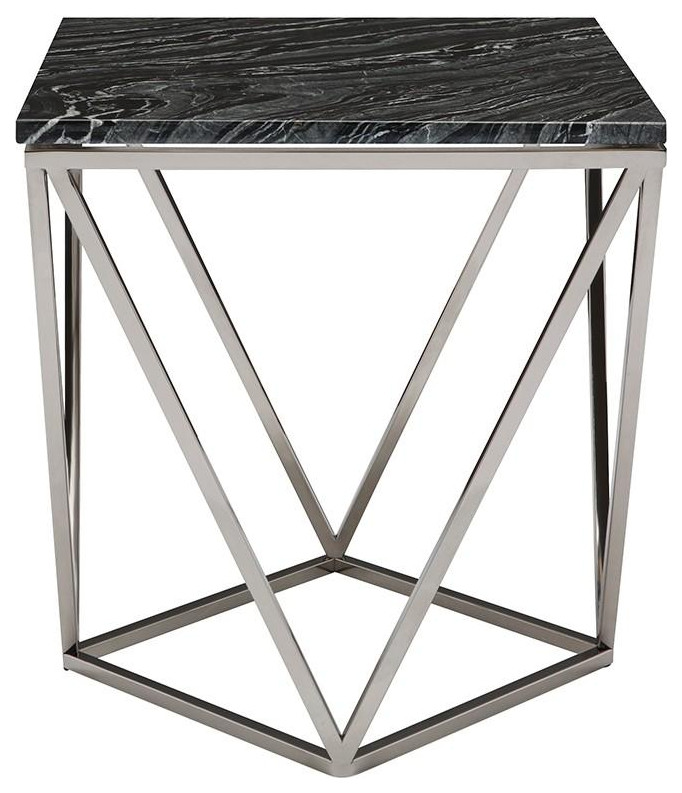 Jasmine Side Table Black Wood Vein Marble  Polished Stainless   Contemporary   Side Tables And End Tables   by Old Bones Co.  Studios  Houzz