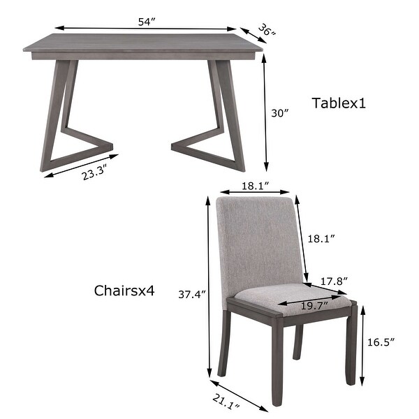 Wooden 5-Piece Dining Set: Rectangular Table with 4 Linen Fabric Chairs