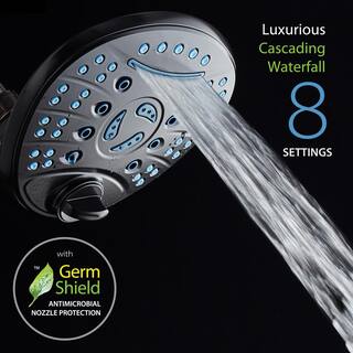 AQUACARE 8-Spray Patterns 7 in. Single Wall Mount Fixed Shower Head Anti-microbial Waterfall in Oil Rubbed Bronze 43333