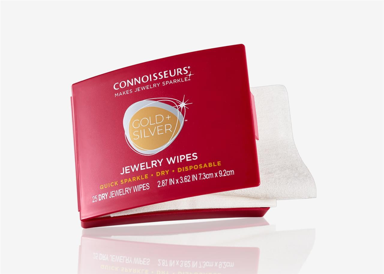 Connoisseurs Gold & Silver Jewelry Cleaning Wipes, Red Compact, 25ct Dry Disposable Wipes Clean and Polish Gold and Silver Jewelry