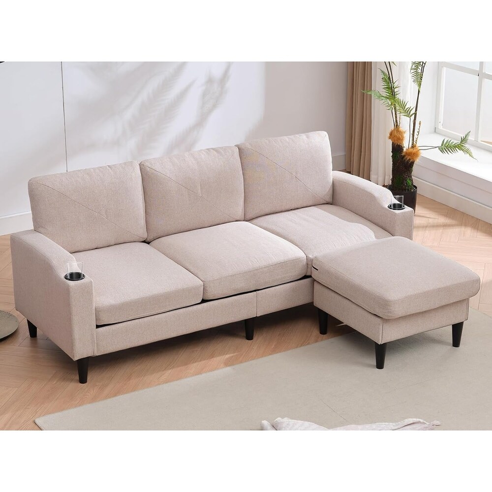 Mixoy Convertible L Shaped Sectional Sofa with Reversible Stroge Ottoman Cup Holder