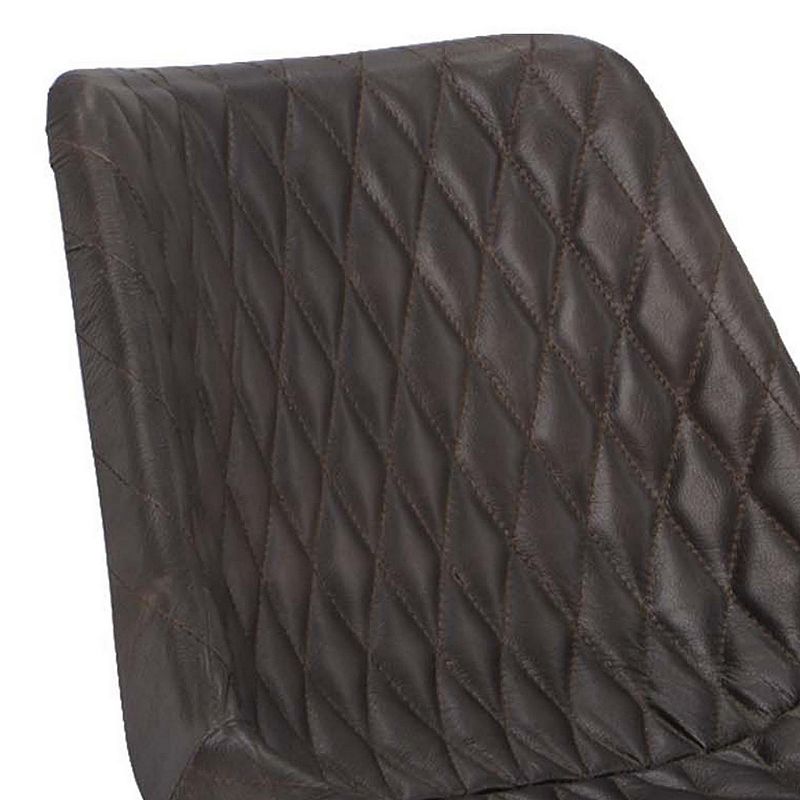 20 Inch Genuine Leather Accent Chair， Diamond Stitched， Metal Frame， Dark Brown， Black