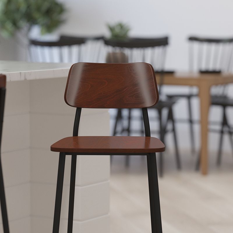 Merrick Lane Copenhagen Industrial Bar and Kitchen Stool with Gunmetal Steel Frame and Wood Seat