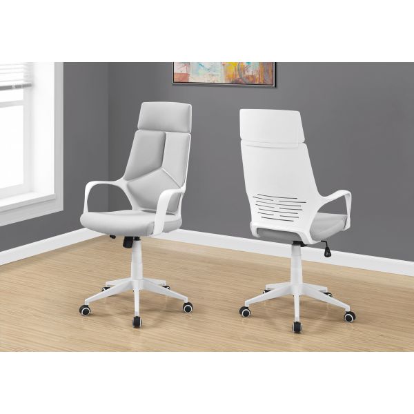 Office Chair， Adjustable Height， Swivel， Ergonomic， Armrests， Computer Desk， Work， Grey Mesh， White Metal， Contemporary， Modern