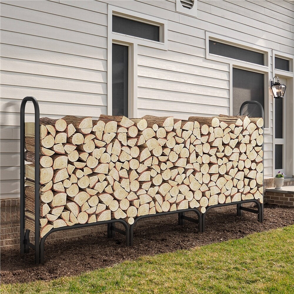 Yaheetech 8FT Large Metal Firewood Rack for Outdoor Patio Balcony