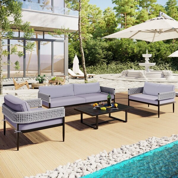 4 Pieces Outdoor Patio Sectional Sofa with Cushions - Overstock - 37500226