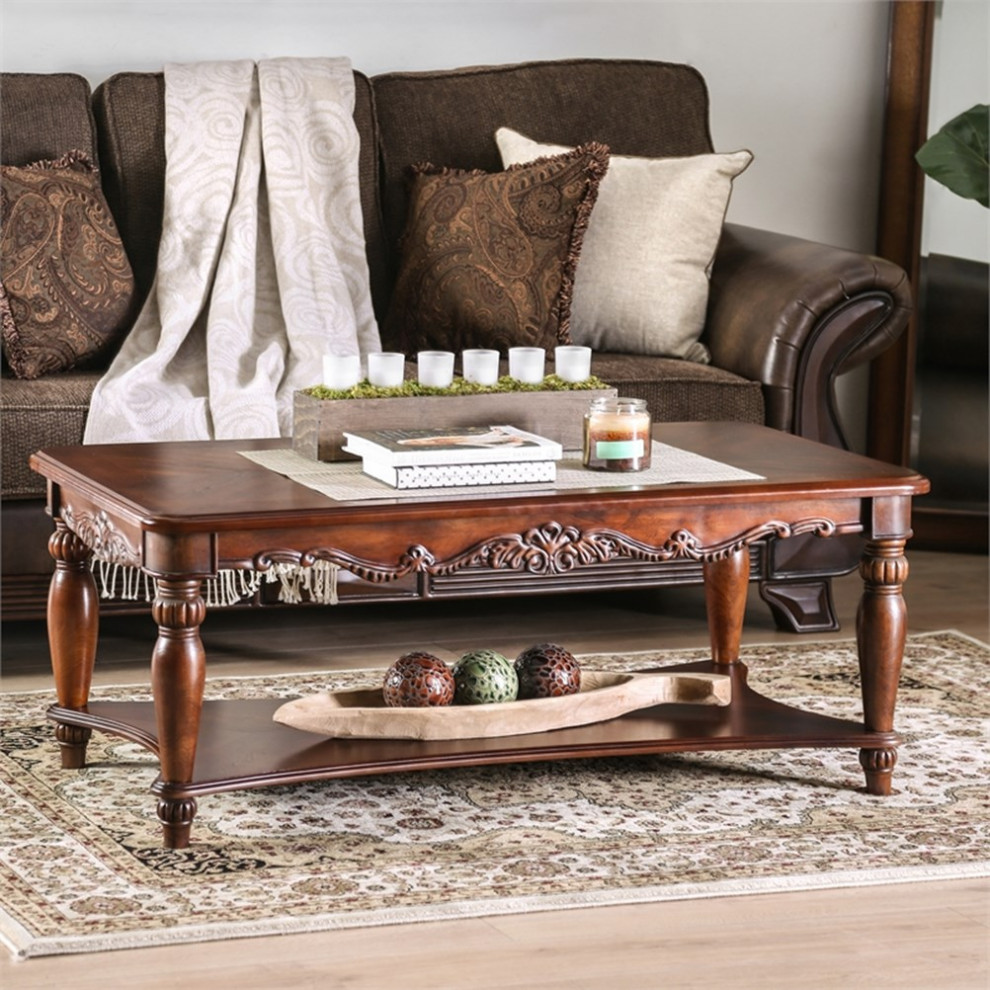 Furniture of America Garner Traditional Wood 3 Piece Coffee Table Set in Cherry   Traditional   Coffee Table Sets   by Homesquare  Houzz