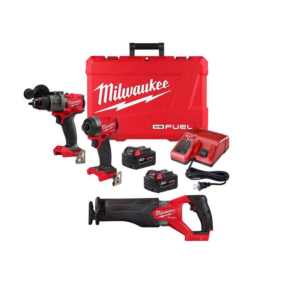 MW M18 FUEL 18-V Lithium-Ion Brushless Cordless Hammer Drill and Impact Driver Combo Kit (2-Tool) with Reciprocating Saw 3697-22-2821-20