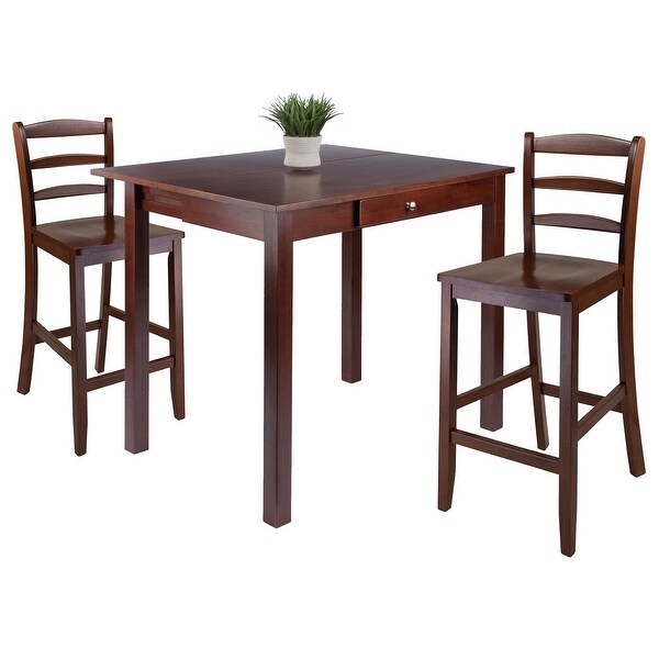 3pc Brown Extendable High Table Dining Set with Ladder Back Stools 40