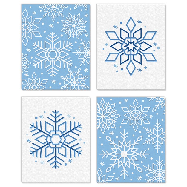 Big Dot Of Happiness Blue Snowflakes Unframed Winter Holiday Linen Paper Wall Art Set Of 4 Artisms 8 X 10 Inches