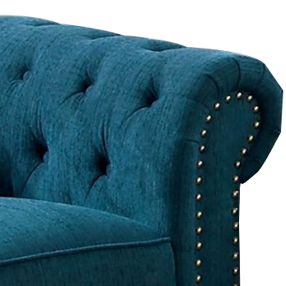 Benzara BM263137 Loveseat With Button Tufted Backrest  ampRolled Design Arms  Blue   Eclectic   Loveseats   by Uber Bazaar  Houzz