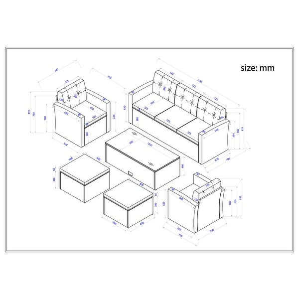 6piece AllWeather Wicker PE rattan Patio Outdoor Dining Conversation Sectional Set with coffee table