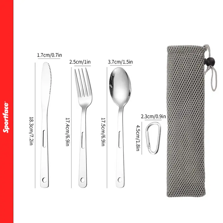 Sportface Brand 3PCS Outdoor Camping Hiking Travel Stainless Steel Sport Face Knife Fork Spoon portable cutlery set