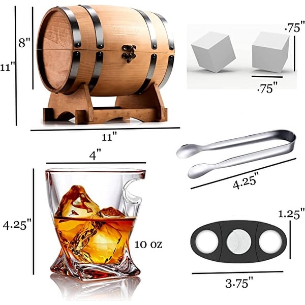 Whiskey Glasses and Accessories in Barrel Gift Box - 10 oz