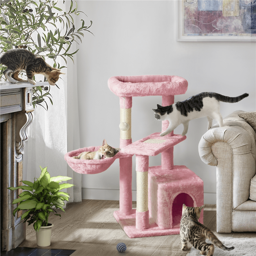 SmileMart 33" H Cat Tree Tower with Condo and Perches, Pink