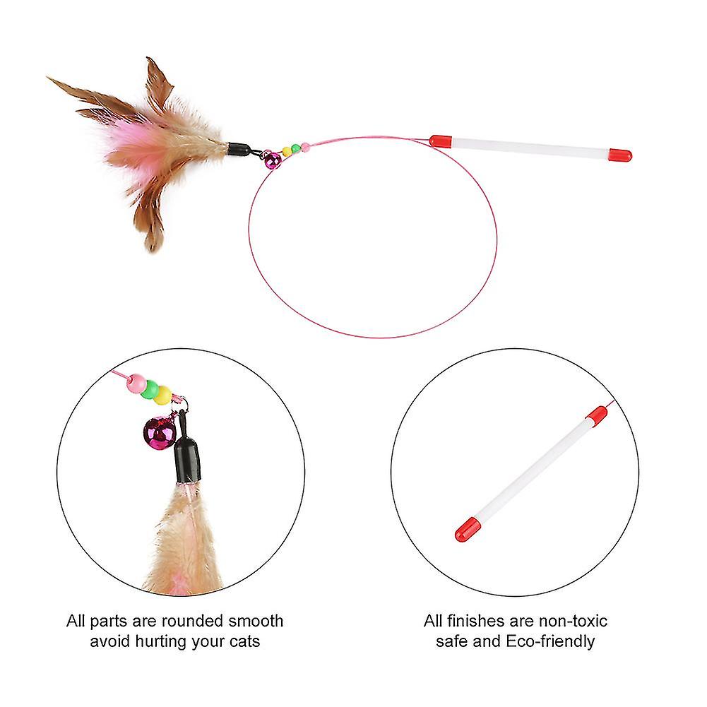 Funny Cat Kitten Pet Play Toy Teaser Feather Wire Chaser Wand Beads