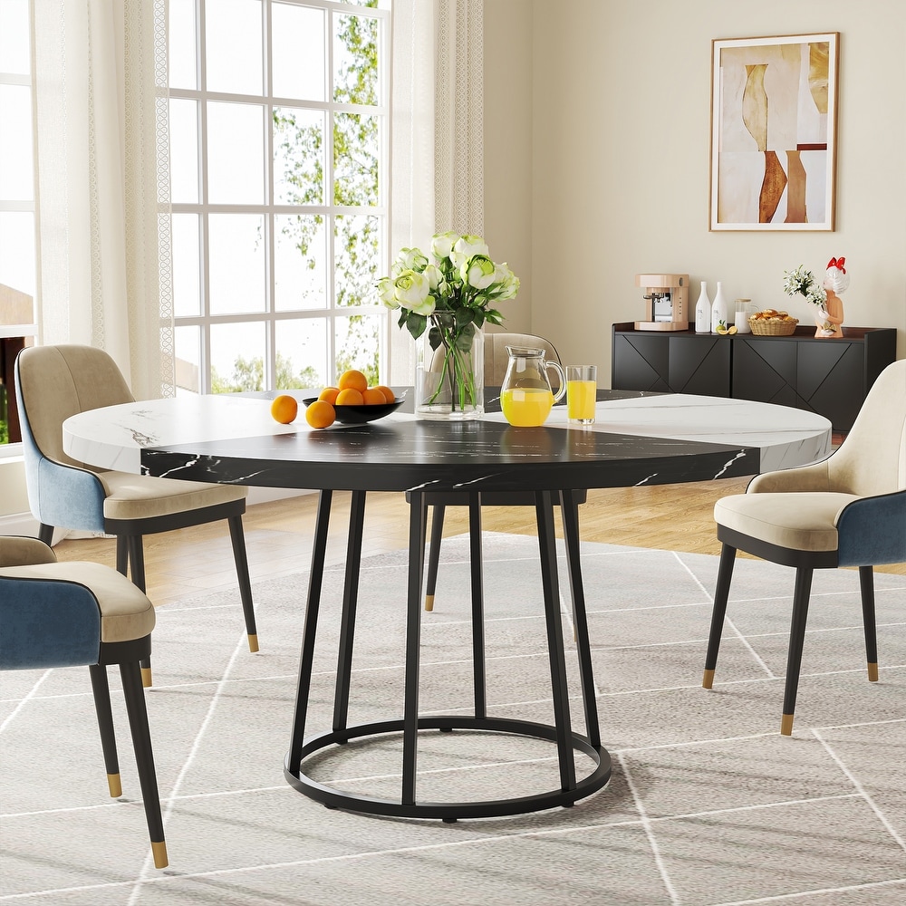 47 Inches Round Dining Kitchen Dinner Table with Faux Marble Tabletop