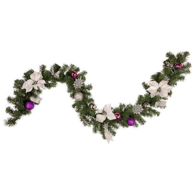 Unlit Pink silver Poinsettia Eucalyptus Artificial Christmas Garland