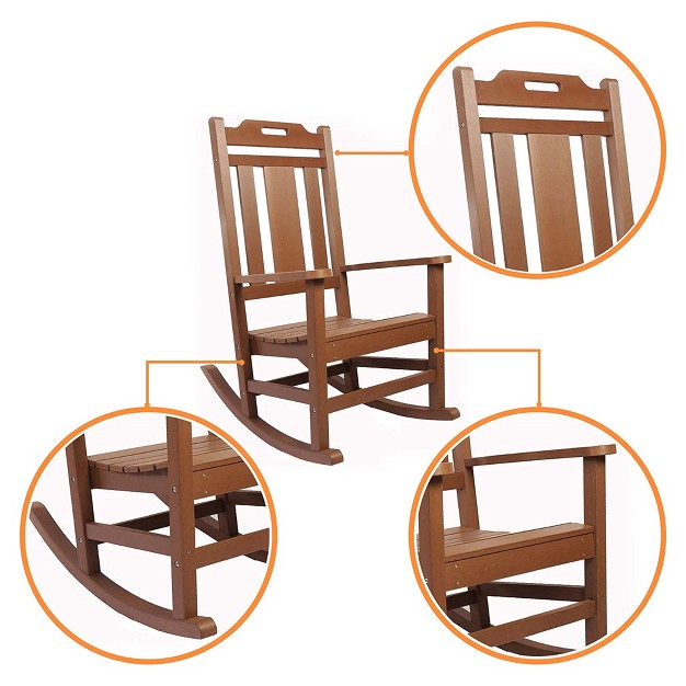 Polyteak Porch Rockers Collection Poly Lumber Wood Alternative All Weather Modern Outdoor Rocking Chair For Patios Porches And Pool Side Brown