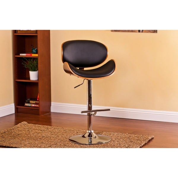 Modern Swivel Walnut Bentwood Adjustable Height Bar Stool