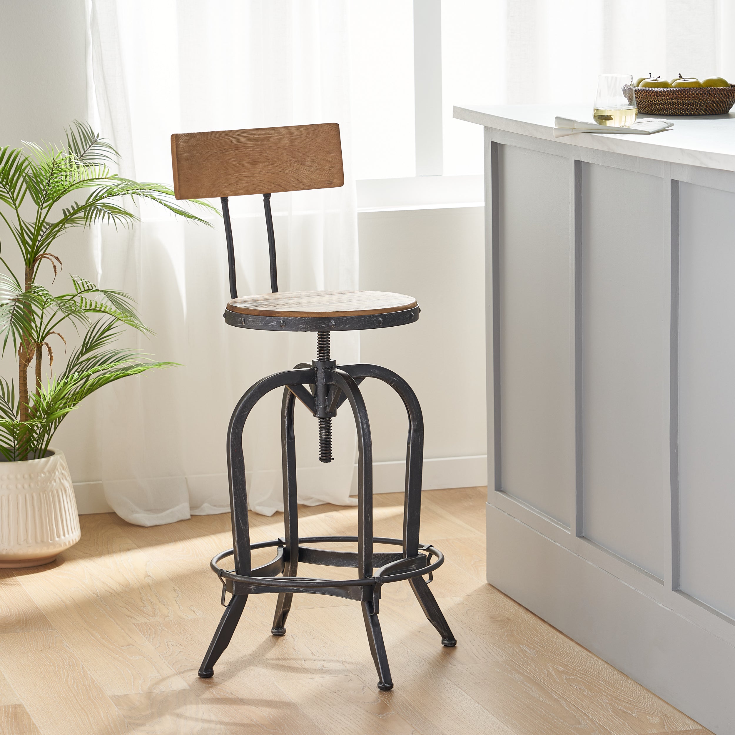 Vintage Industrial Bar Stools, Rustic Swivel Bar Stools