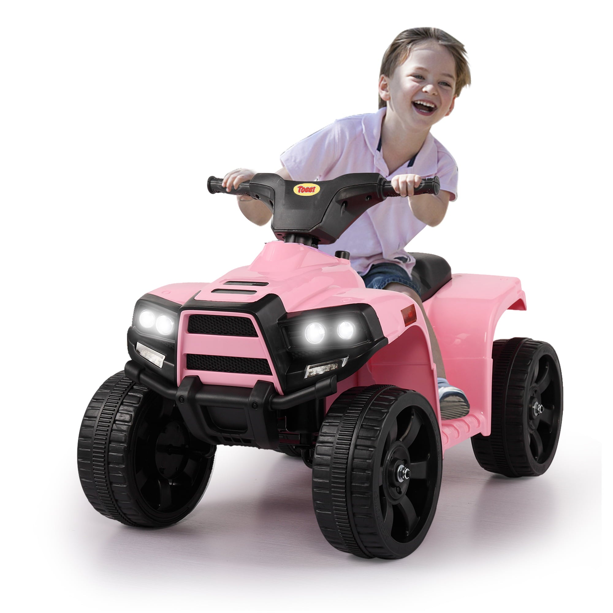 TOBBI 6V Kids Ride on ATV Quad Car 4-Wheeler Electric Toy Car W/ LED Headlight, Horn Speed Indicator, Pink